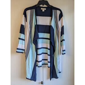 Christopher & Banks Women's Blue White Long Sleeve Open Front Cardigan Size L